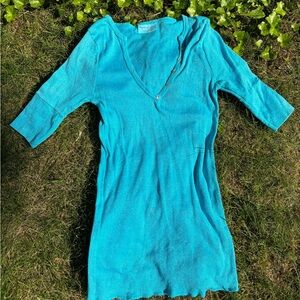 Vintage Michael Stars sky blue 3/4 sleeve fitted top nylon cotton V neck T